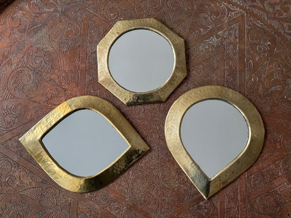 Lot de 3 miroirs en laiton martelé, fabrication artisanale à Marrakech
