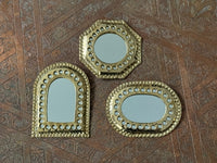 Lot de 3 miroirs en laiton perforé, fabrication artisanale à Marrakech