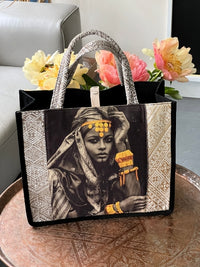 Sac ethnique d'inspiration berbère du Maroc, beige et noir
