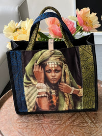 Sac ethnique d'inspiration berbère du Maroc, bleu et vert