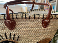 Panier tressé à la main à Marrakech, Clin d'oeil, anses en cuir