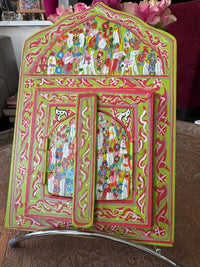 Miroir en bois peint, motifs "zwak", fabrication artisanale à Marrakech (vert)