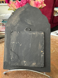 Miroir en bois peint, motifs "zwak", fabrication artisanale à Marrakech (rose)