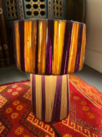 Lot de 2 lampes en raphia rayures grises fabriquées à la main au Maroc hauteur 28 cm