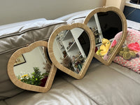 Lot de 3 miroirs coeurs raphia, fabrication artisanale au Maroc