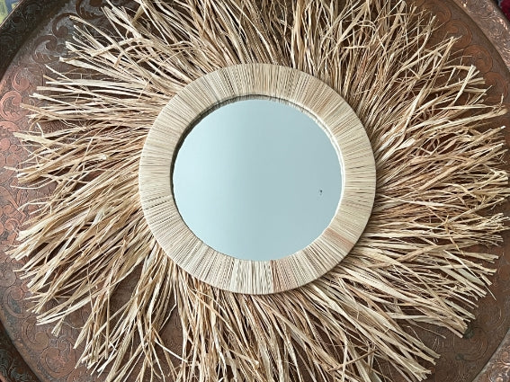 Lot de 3 miroirs soleils raphia, fabrication artisanale au Maroc