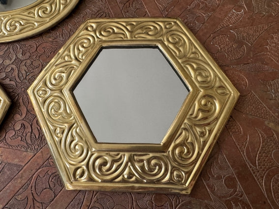 Lot de 3 miroirs en laiton gravé, fabrication artisanale à Marrakech