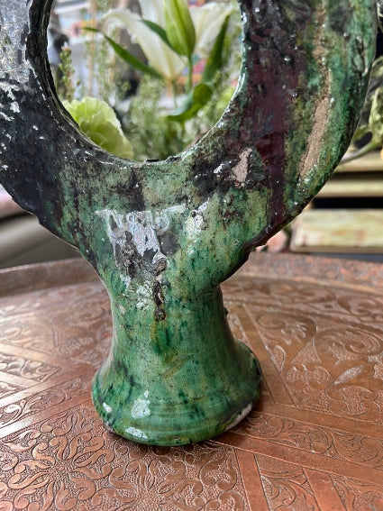 Superbe bougeoir vert de Tamegroute, fabrication artisanale au Maroc