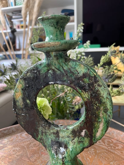 Superbe bougeoir vert de Tamegroute, fabrication artisanale au Maroc