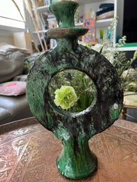 Superbe bougeoir vert de Tamegroute, fabrication artisanale au Maroc
