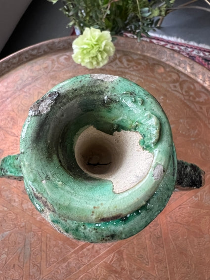 Superbe bougeoir vert de Tamegroute, fabrication artisanale au Maroc