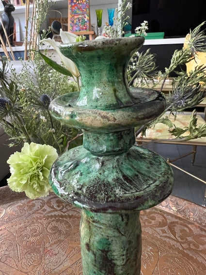 Magnifique bougeoir vert de Tamegroute, fabrication artisanale au Maroc