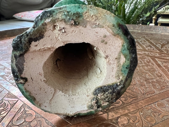 Magnifique bougeoir vert de Tamegroute, fabrication artisanale au Maroc