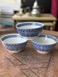 Lot de 3 bols porcelaine COCEMA de Fès, Maroc, bleu de Fès