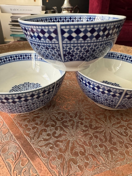 Lot de 3 bols porcelaine COCEMA de Fès, Maroc, bleu de Fès