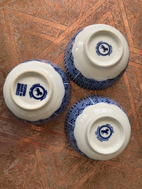 Lot de 3 bols porcelaine COCEMA de Fès, Maroc, bleu de Fès