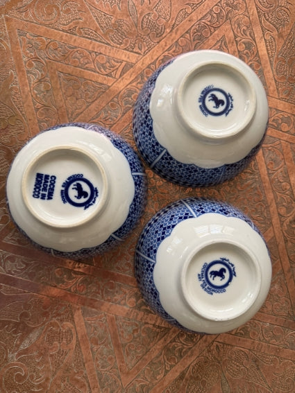 Lot de 3 bols porcelaine COCEMA de Fès, Maroc, bleu de Fès